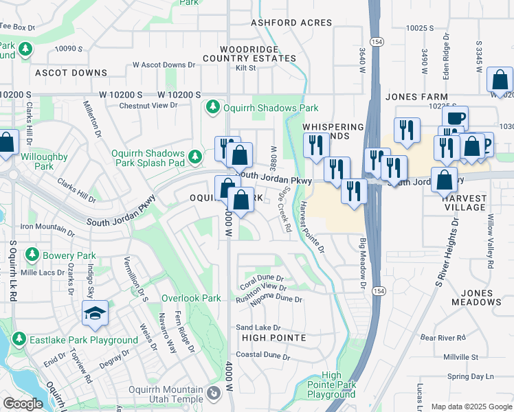 map of restaurants, bars, coffee shops, grocery stores, and more near 10488 Sage Vista Way in South Jordan
