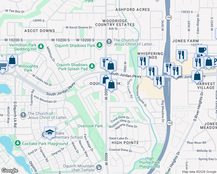 map of restaurants, bars, coffee shops, grocery stores, and more near 10516 Cedar Wood Lane in South Jordan