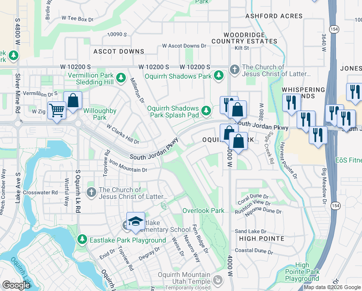 map of restaurants, bars, coffee shops, grocery stores, and more near 4123 Juniper Hills Drive in South Jordan