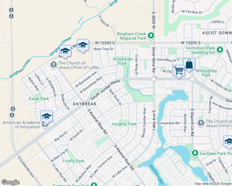 map of restaurants, bars, coffee shops, grocery stores, and more near 10527 McCloud Lane in South Jordan