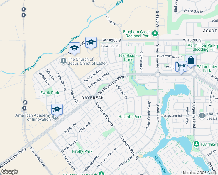 map of restaurants, bars, coffee shops, grocery stores, and more near 5113 South Jordan Parkway in South Jordan