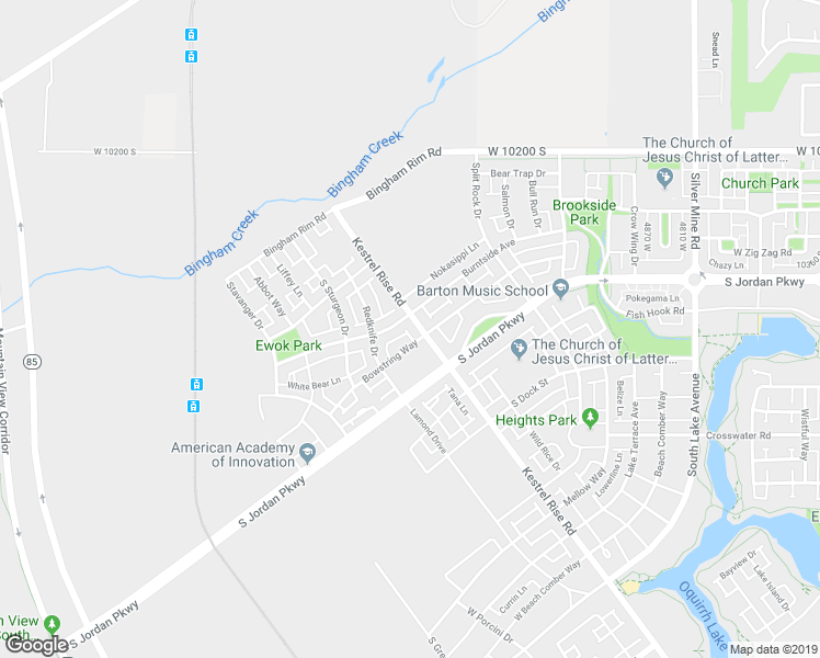 map of restaurants, bars, coffee shops, grocery stores, and more near 5288 West Bowstring Way in South Jordan