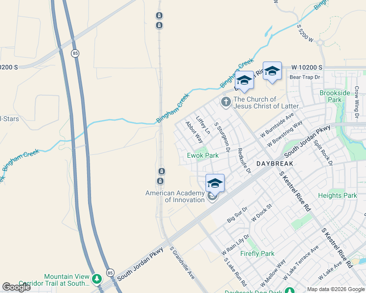map of restaurants, bars, coffee shops, grocery stores, and more near 10521 Liv Way in South Jordan