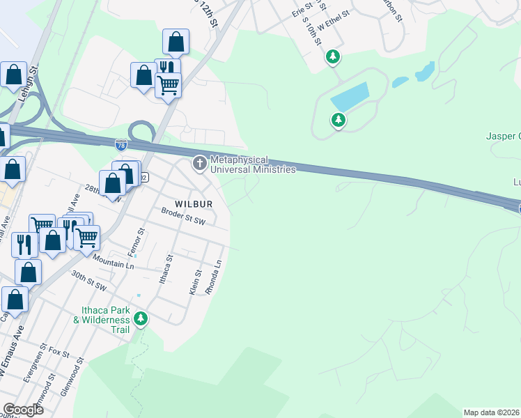 map of restaurants, bars, coffee shops, grocery stores, and more near 28TH Stratford Court in Allentown