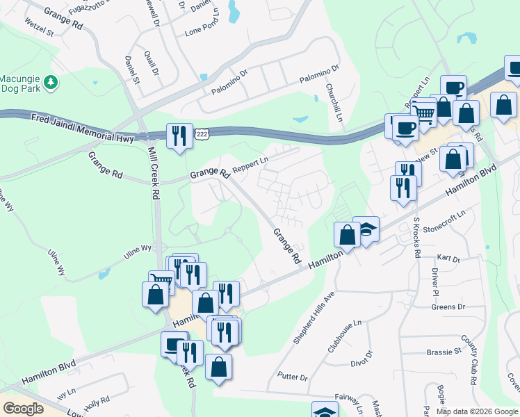 map of restaurants, bars, coffee shops, grocery stores, and more near 1259 Grange Road in Allentown