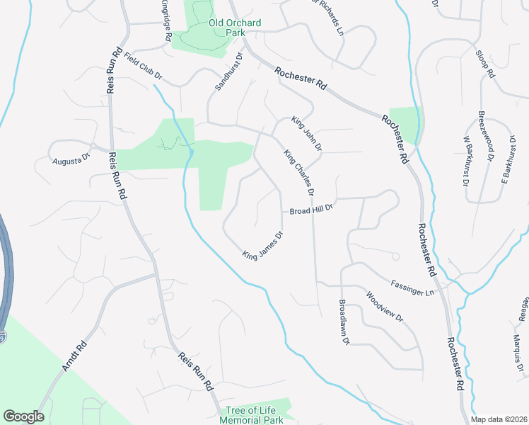 map of restaurants, bars, coffee shops, grocery stores, and more near 1601 King James Drive in Pittsburgh