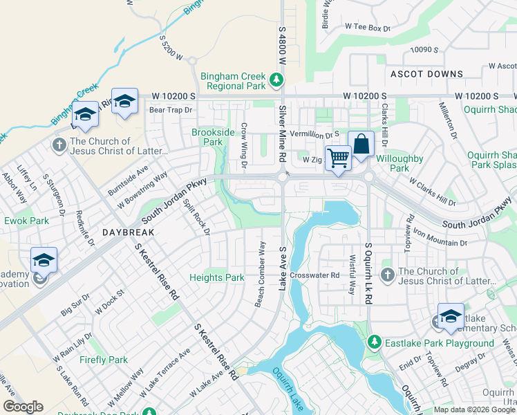 map of restaurants, bars, coffee shops, grocery stores, and more near 4853 West Dock Street in South Jordan