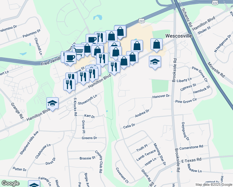 map of restaurants, bars, coffee shops, grocery stores, and more near 1013 Village Round in Allentown