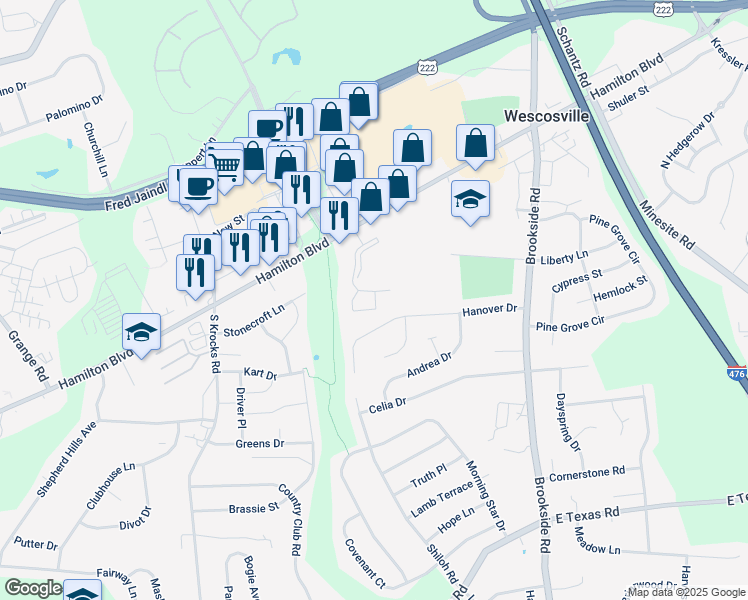 map of restaurants, bars, coffee shops, grocery stores, and more near 977 Village Round in Allentown