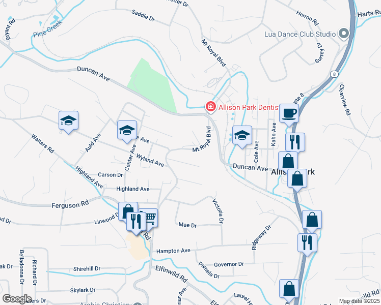 map of restaurants, bars, coffee shops, grocery stores, and more near 3979 Parkview Lane in Hampton Township