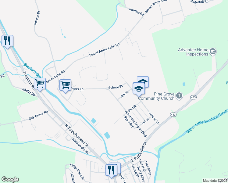 map of restaurants, bars, coffee shops, grocery stores, and more near 500 Pine Hill Drive in Pine Grove