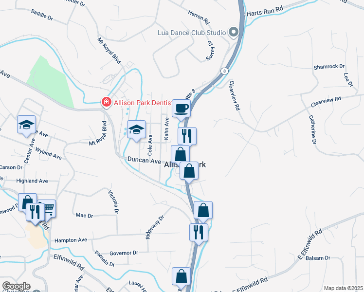 map of restaurants, bars, coffee shops, grocery stores, and more near 3919 William Flinn Highway in Hampton Township
