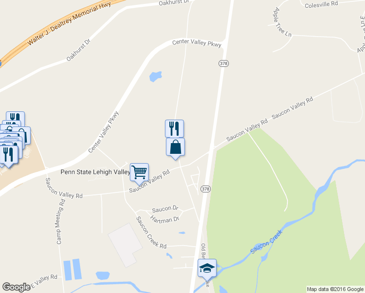 map of restaurants, bars, coffee shops, grocery stores, and more near 4515 Old Bethlehem Pike in Lehigh County