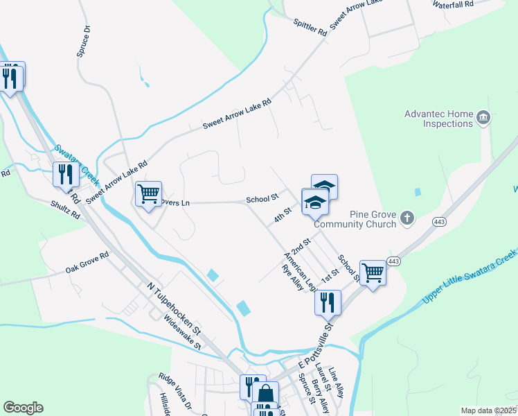map of restaurants, bars, coffee shops, grocery stores, and more near 500 Pine Hill Drive in Pine Grove
