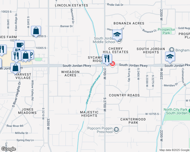map of restaurants, bars, coffee shops, grocery stores, and more near 10457 South 2775 West in South Jordan