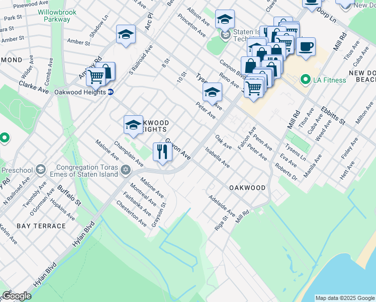 map of restaurants, bars, coffee shops, grocery stores, and more near 300 Isabella Avenue in Staten Island