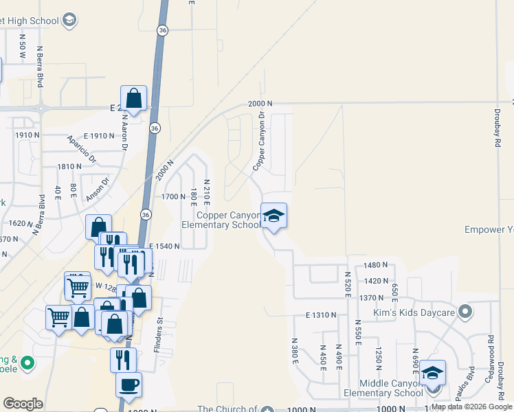 map of restaurants, bars, coffee shops, grocery stores, and more near 1737 Broadway Avenue in Tooele