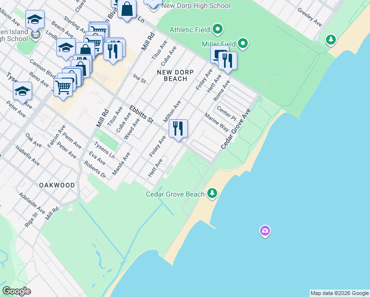 map of restaurants, bars, coffee shops, grocery stores, and more near 190 Hett Avenue in Staten Island