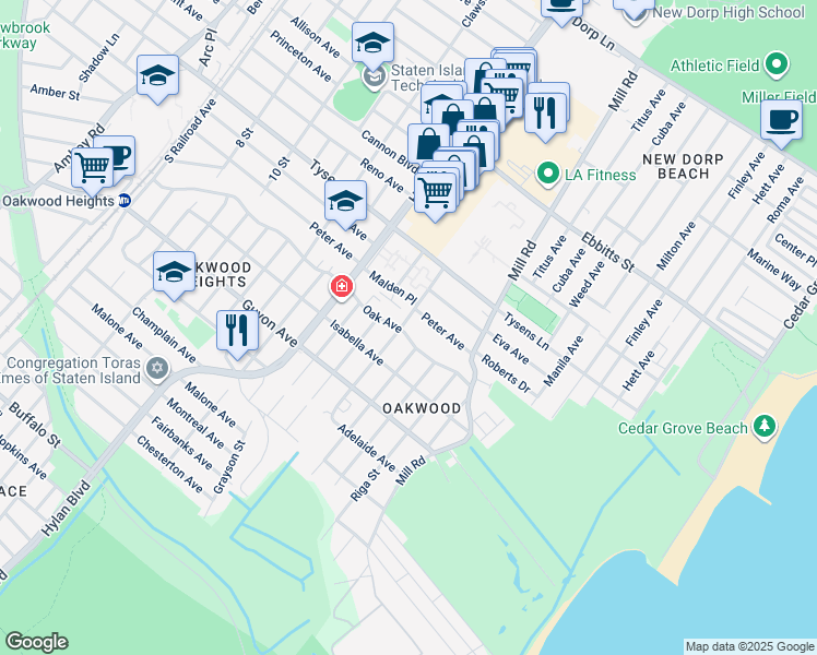map of restaurants, bars, coffee shops, grocery stores, and more near 458 Falcon Avenue in Staten Island