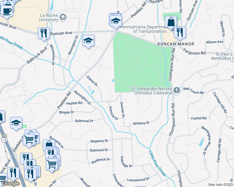 map of restaurants, bars, coffee shops, grocery stores, and more near 8262 Vivian Drive in Pittsburgh