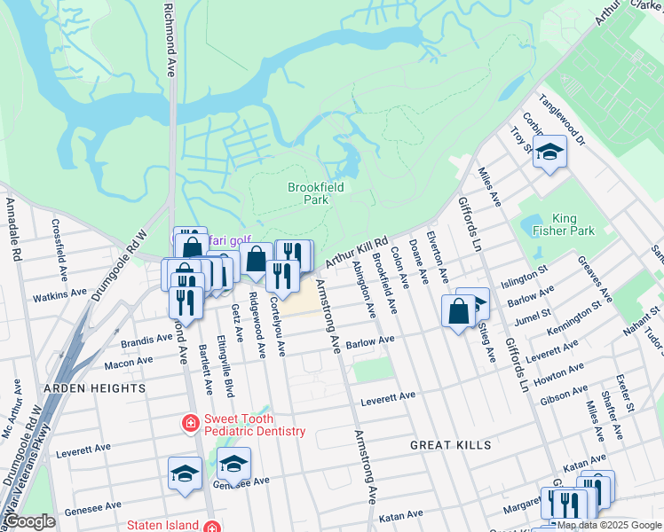 map of restaurants, bars, coffee shops, grocery stores, and more near 5 Abbey Road in Staten Island