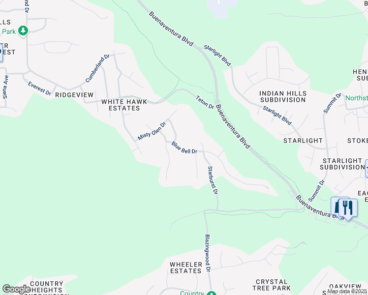 map of restaurants, bars, coffee shops, grocery stores, and more near 3050 Blue Bell Drive in Redding