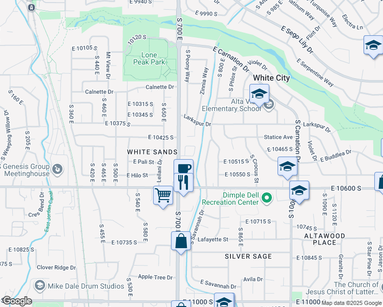 map of restaurants, bars, coffee shops, grocery stores, and more near 735 Sandy Point Drive in Sandy