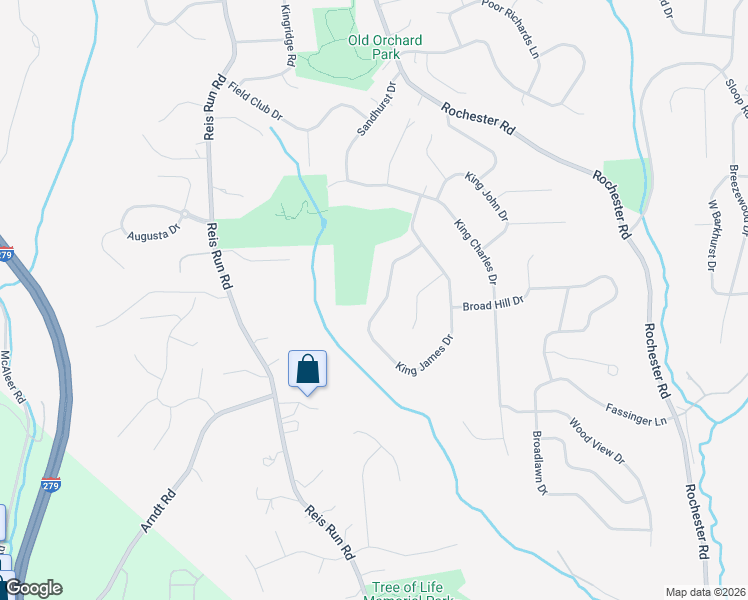 map of restaurants, bars, coffee shops, grocery stores, and more near 1648 King James Drive in Pittsburgh