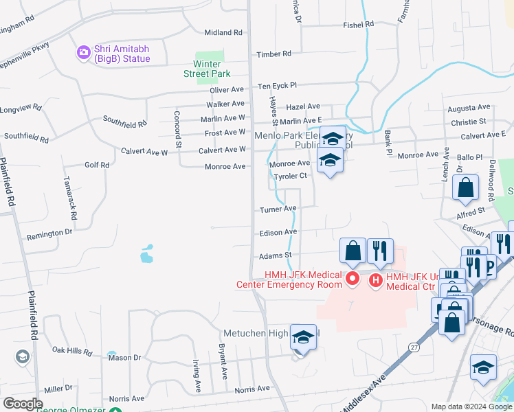 map of restaurants, bars, coffee shops, grocery stores, and more near 536 Grove Avenue in Edison