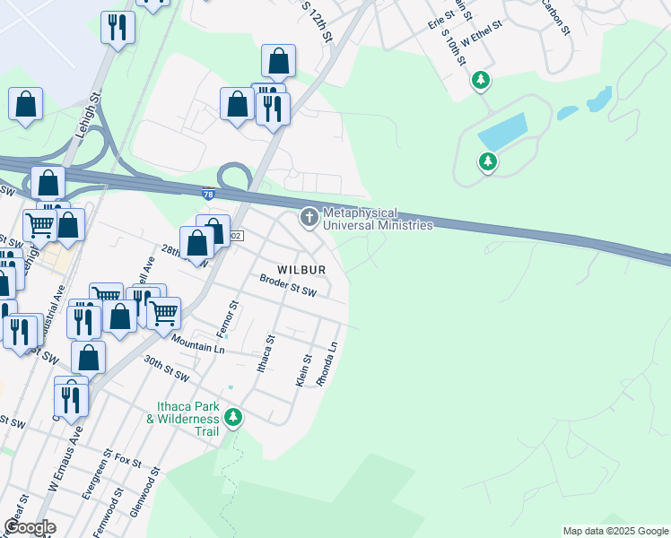 map of restaurants, bars, coffee shops, grocery stores, and more near 2612 Appel Street in Allentown