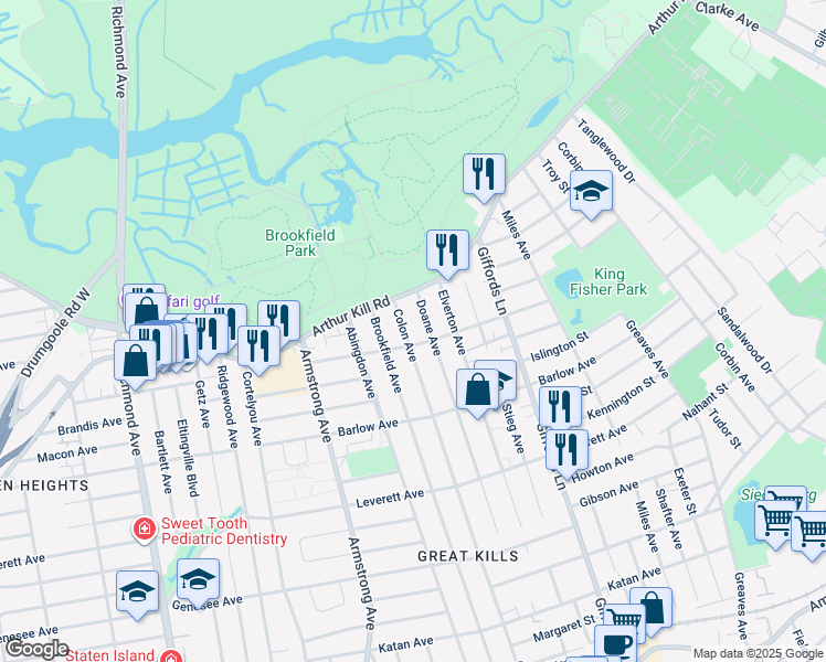 map of restaurants, bars, coffee shops, grocery stores, and more near 481 Colon Avenue in Staten Island