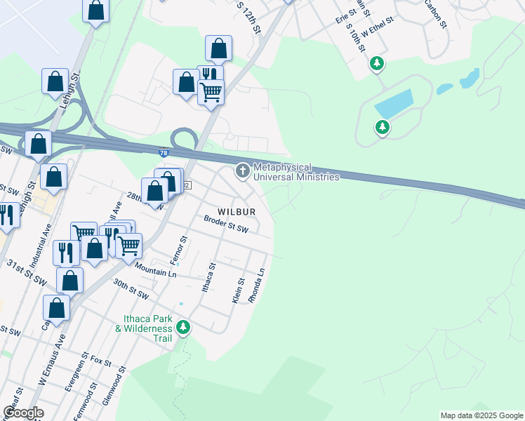 map of restaurants, bars, coffee shops, grocery stores, and more near 2612 Appel Street in Allentown