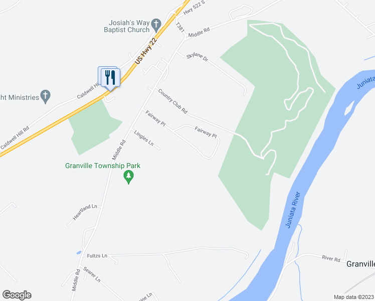 map of restaurants, bars, coffee shops, grocery stores, and more near 140 Fairway Place in Lewistown