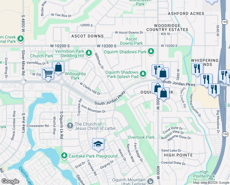 map of restaurants, bars, coffee shops, grocery stores, and more near 4257 West Clarks Hill Drive in South Jordan
