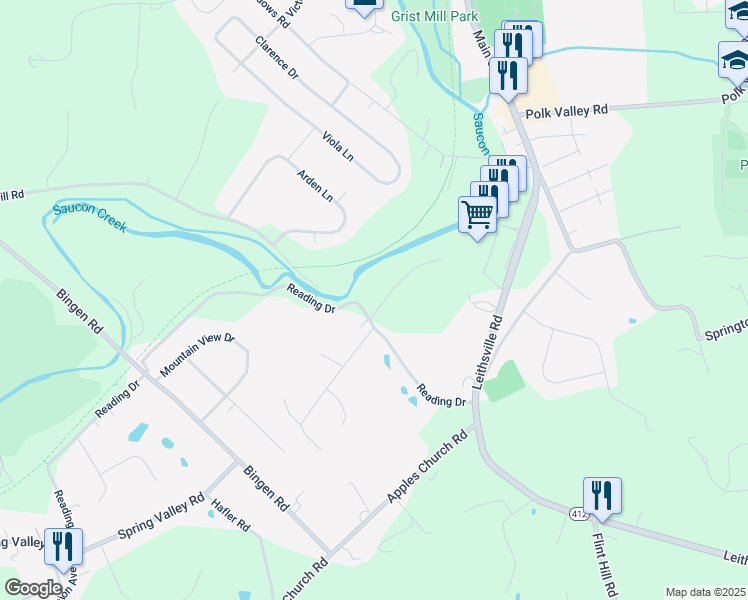 map of restaurants, bars, coffee shops, grocery stores, and more near 1710 Valerie Lane in Bethlehem