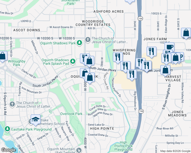 map of restaurants, bars, coffee shops, grocery stores, and more near 10437 Sage Vista Way in South Jordan