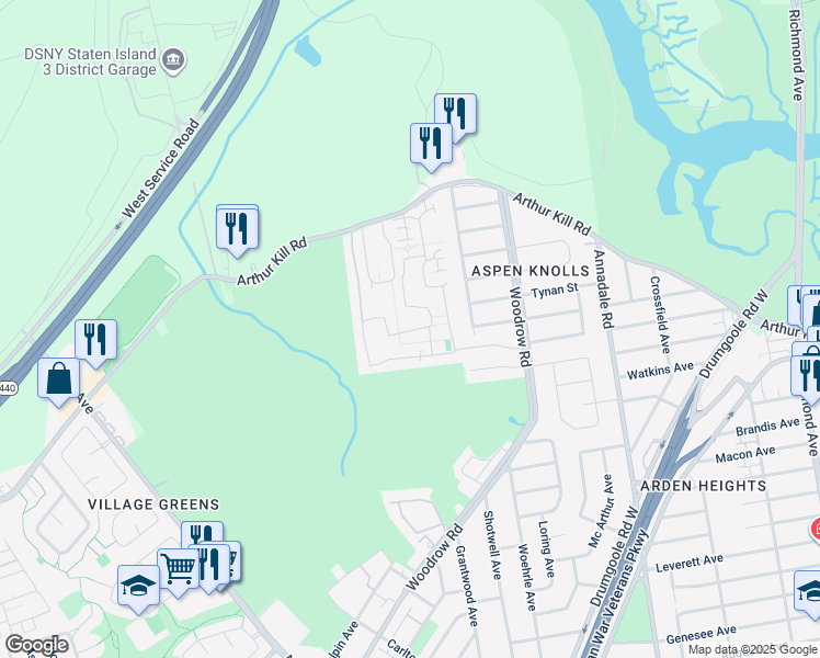 map of restaurants, bars, coffee shops, grocery stores, and more near 191 Emily Lane in Staten Island