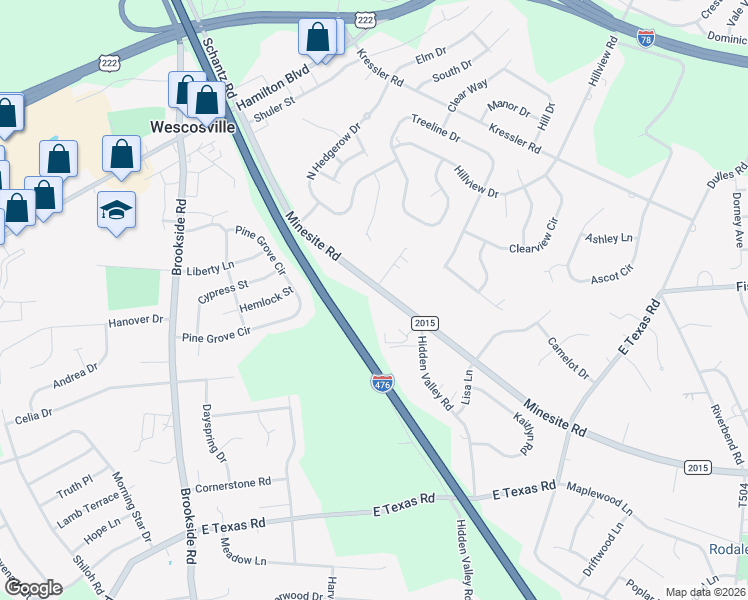 map of restaurants, bars, coffee shops, grocery stores, and more near 1270 Minesite Road in Allentown