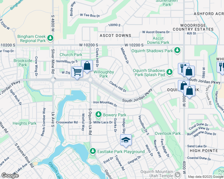 map of restaurants, bars, coffee shops, grocery stores, and more near 4438 West South Jordan Parkway in South Jordan