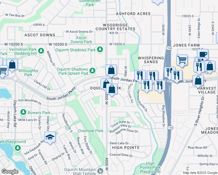 map of restaurants, bars, coffee shops, grocery stores, and more near 10434 Sage Blossom Way in South Jordan