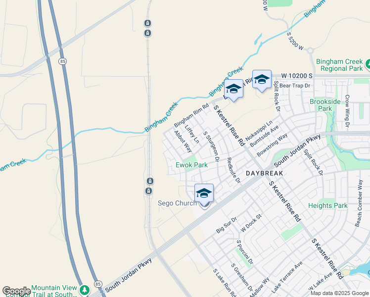 map of restaurants, bars, coffee shops, grocery stores, and more near 10462 Abbot Way in South Jordan