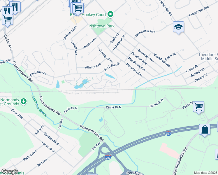 map of restaurants, bars, coffee shops, grocery stores, and more near 197 Bexley Lane in Piscataway