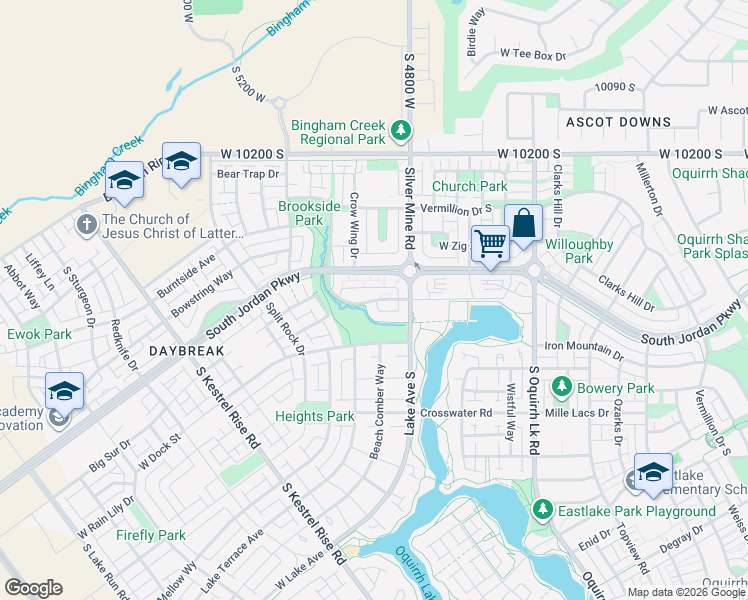 map of restaurants, bars, coffee shops, grocery stores, and more near 4851 West Fish Hook Road in South Jordan
