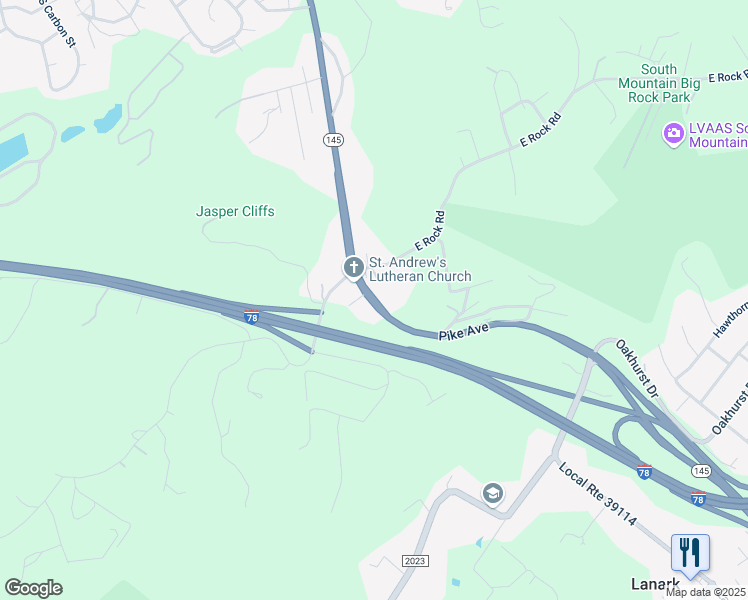 map of restaurants, bars, coffee shops, grocery stores, and more near 2597 Pike Avenue in Coopersburg
