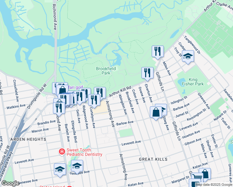 map of restaurants, bars, coffee shops, grocery stores, and more near 5 Abbey Road in Staten Island