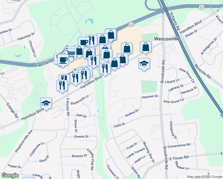 map of restaurants, bars, coffee shops, grocery stores, and more near 997 Village Round in Allentown