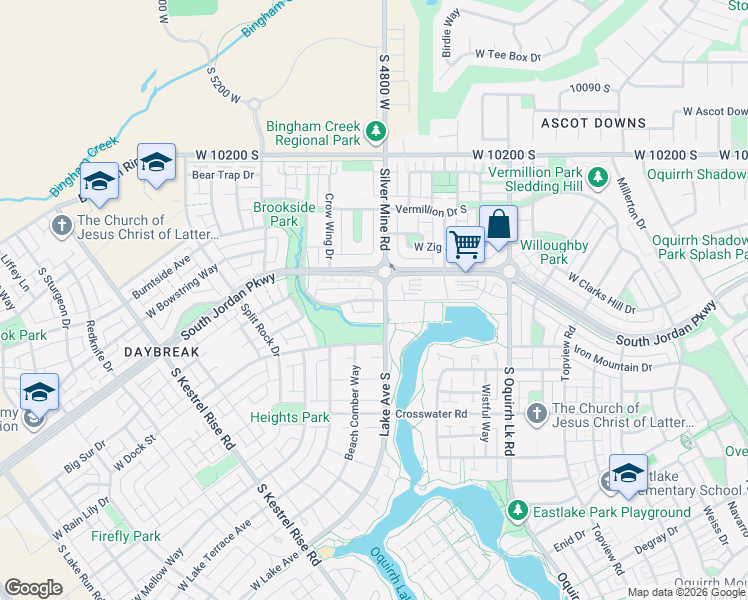 map of restaurants, bars, coffee shops, grocery stores, and more near 4819 West Fish Hook Road in South Jordan