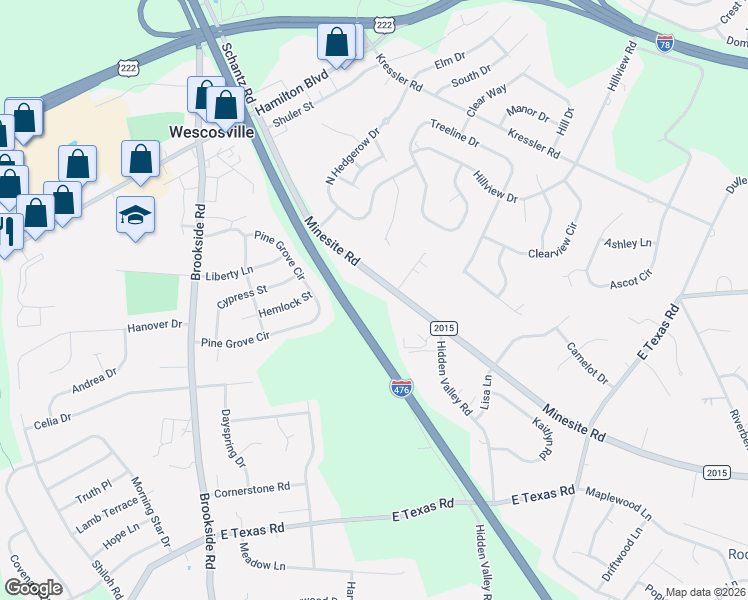 map of restaurants, bars, coffee shops, grocery stores, and more near 1230 Minesite Road in Allentown