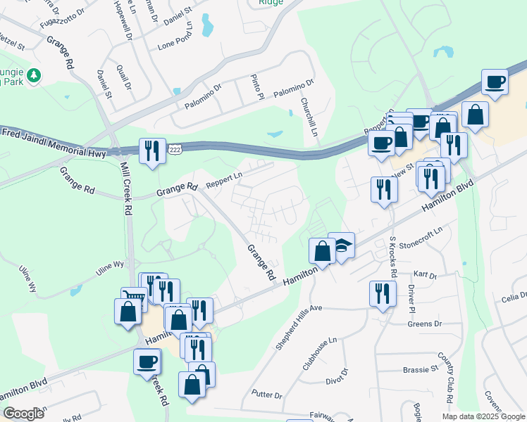 map of restaurants, bars, coffee shops, grocery stores, and more near 1190 Grange Road in Allentown