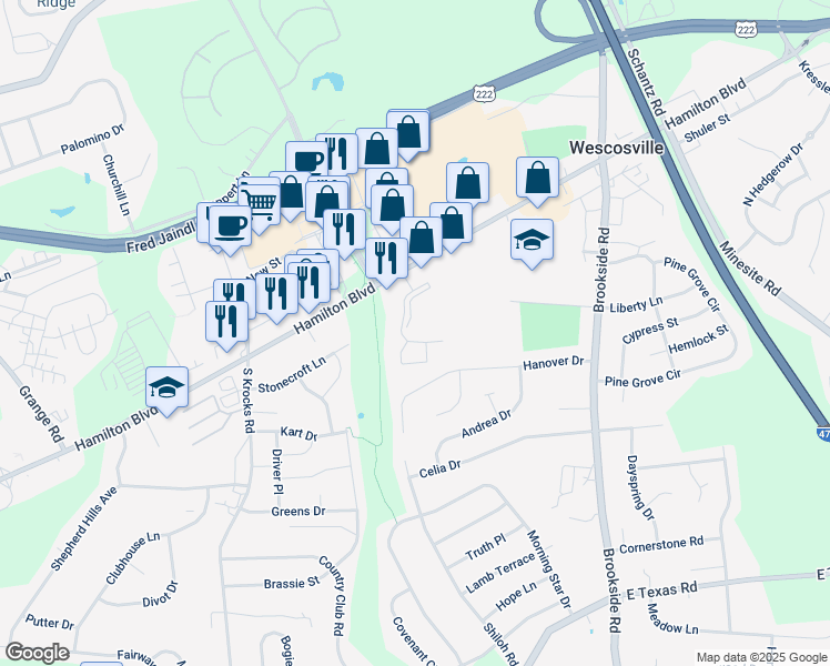 map of restaurants, bars, coffee shops, grocery stores, and more near 971M Village Round in Allentown